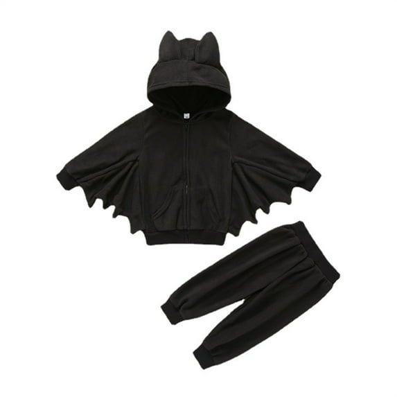 NIEWTR Toddler Baby Boy Girl Trick-Or-Treating Bat Outfits Clothes Black Bat Hoodies with Pocket Coat Pant Set Fall Winter Clothes(3-4 Years,Black)