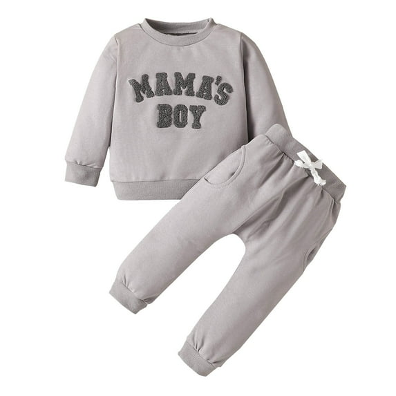 NIEWTR Baby Boy Clothes 6 12 18 24M Pants Set Long Sleeve Contrast Sweatshirt Fall Winter Outfits(Z092-Grey,0-6M)