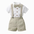 thumbnail image 1 of NIEWTR Baby Boy Clothes Suits Toddler Dress Shirt With Bowtie Suspender Pants Outfit Sets Gentleman Wedding 1-6 Years Kids Ceremony Party Gift(A-Beige,2-3 Years), 1 of 7