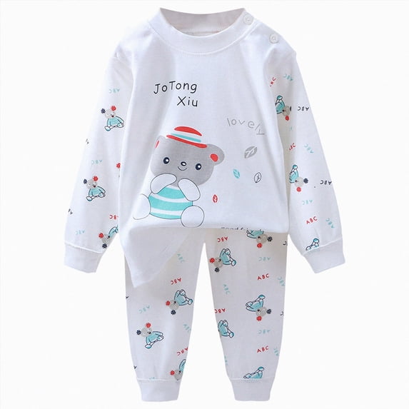 NIEWTR Baby Boy Clothes Toddler Kids Sweatsuits 2 Piece Set Infant Boy Long Sleeve Crewneck Top with Elastic Waist Sweatpants Loungewear for Sleeping Daily in 0-6T(A-White,12-18 Months)