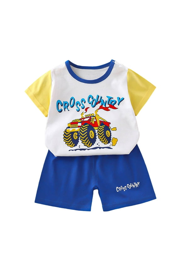 Baby Boy Clothes Toddler Summer Dinosaur Outfit Short Sleeve T-Shirt Tee Tops Joggers Casual Shorts 2Pcs Clothing Set For 1t 2t 3t 4t 5t 6t (Dark Blue,18-24 Months)