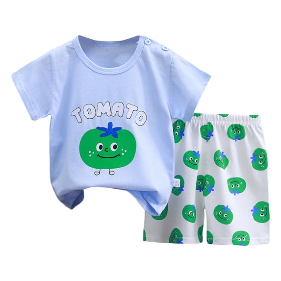 NIEWTR Baby Boy Girl Outfits Cute Bunny Carrot Short Sleeve T-shirt Tops Shorts Set Toddler Spring Summer Clothes(Light Blue,7-8 Years)