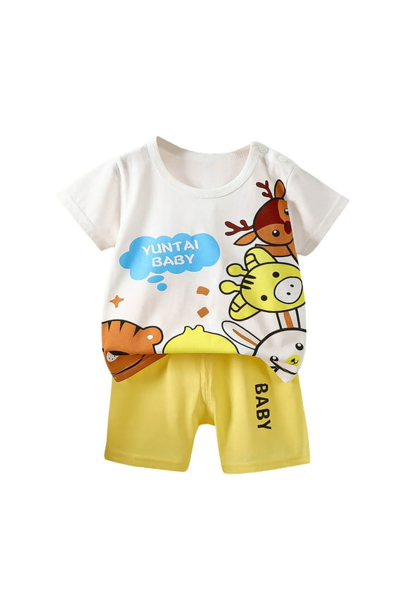 Baby Boy Summer Clothes Toddler Short Sleeve Shark Print T-Shirt and Elastic Shorts 2 Piece Outfit(White,7-8 Years)