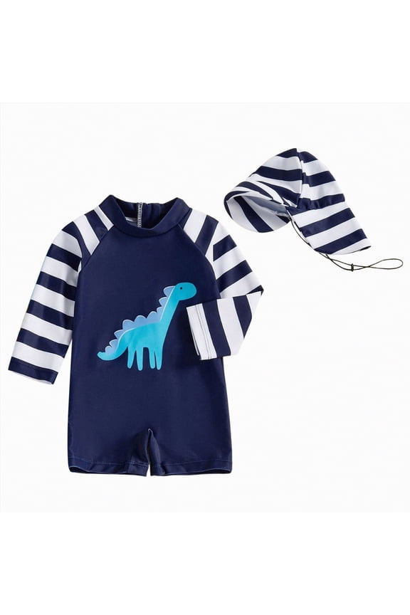 Baby Boy Swimsuit One Piece Long Sleeve Zipper Bathing Suit UPF 50+ Sun Protection Rashguard Swimwear(Navy,3-6 Months)