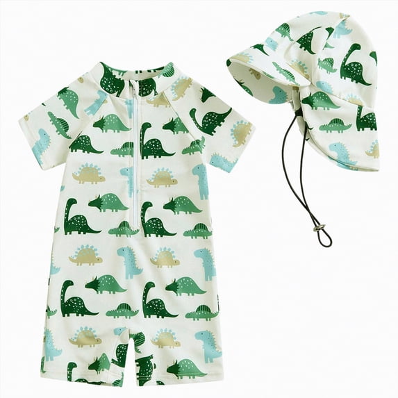 NIEWTR Baby Boy Swimsuit UPF 50+ Short-Sleeve One Piece Zipper Toddler Bathing Suit Baby Beach Wear Sunsuit(Green,0-3 Months)