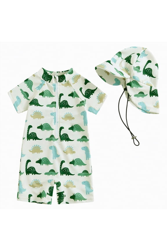 Baby Boy Swimsuit UPF 50+ Short-Sleeve One Piece Zipper Toddler Bathing Suit Baby Beach Wear Sunsuit(Green,6-12 Months)