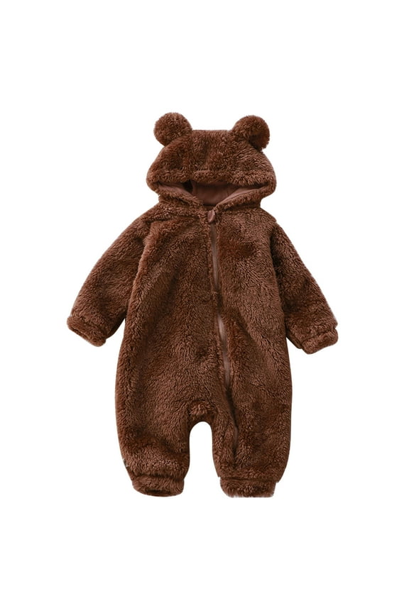 NIEWTR Baby Boy Winter Outfits, Baby Boy Hoodie Romper Plaid Checkerboard Pullover Long Sleeve Sweatshirt Fall Outfit (3-6 Months,Brown)