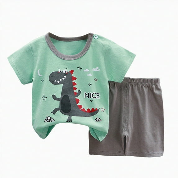 NIEWTR Baby Boys 24 Months Toddler Boys Summer 2PCS Outfits Shorts Set T-Shirt Tops & Shorts Sets 2Pcs For 1t 2t 3t 4t 5t 6t Pajamas & Dailywear (Green,3-4 Years)