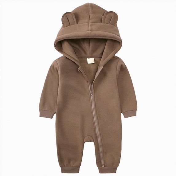 NIEWTR Baby Boys Girls Cotton Rompers Footed Pajamas Zipper Long Sleeve Sleeper Jumpsuit Solid Color Newborn O-Neck Birthday Nightwear(A-Coffee,18-24 Months)