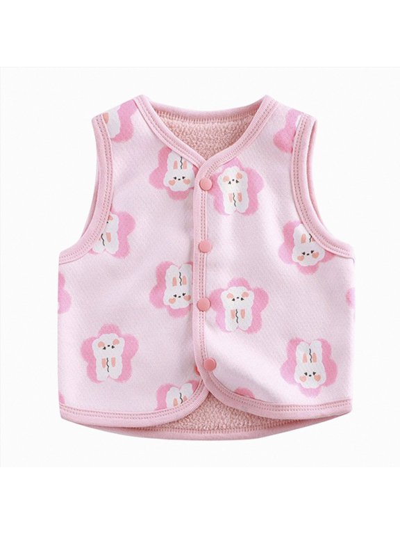 Baby Boys Girls Fleece Vest Button Down Sleeveless Jacket Cute Kids Fall Winter Waistcoat Outerwear with Pocket
