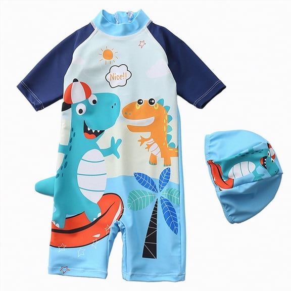 NIEWTR Baby Boys' One Piece Swimsuits Toddler Swimwear with Rash Guard Infant Bathing Suit for Boys Swim Sun Set(Light Blue,5-6 Years)