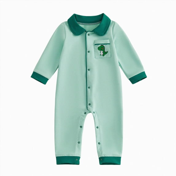NIEWTR Baby Boys Pajamas One-Piece Footless Long Sleeve Button Down Collared Jumpsuit Sleepwear for 3 6 9 12 18 Months 2t 3t,Size 3-6 Months