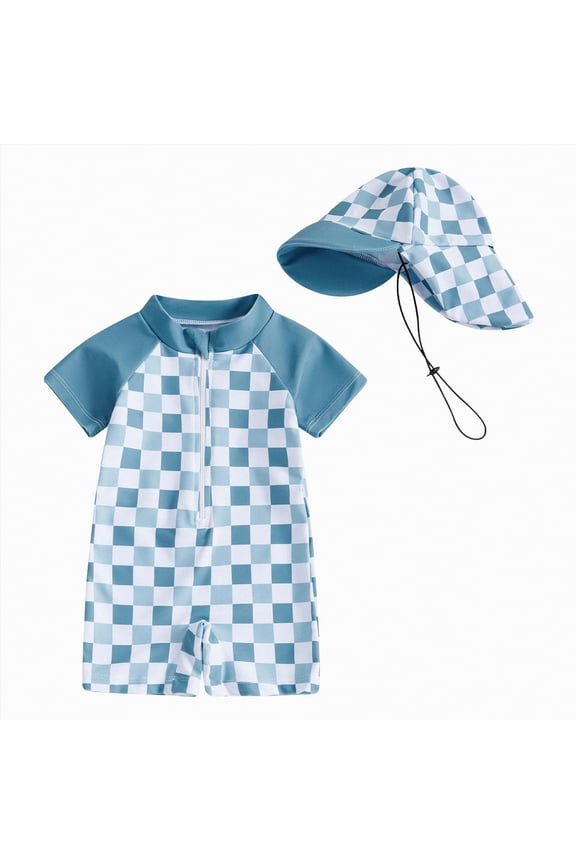 Baby Boys Swimsuit Onepiece Striped Zipper Swimwear Baby Toddler Girls Bathing Suit Rash Guard Swimming Sunsuit(A3-Blue,6-12 Months)