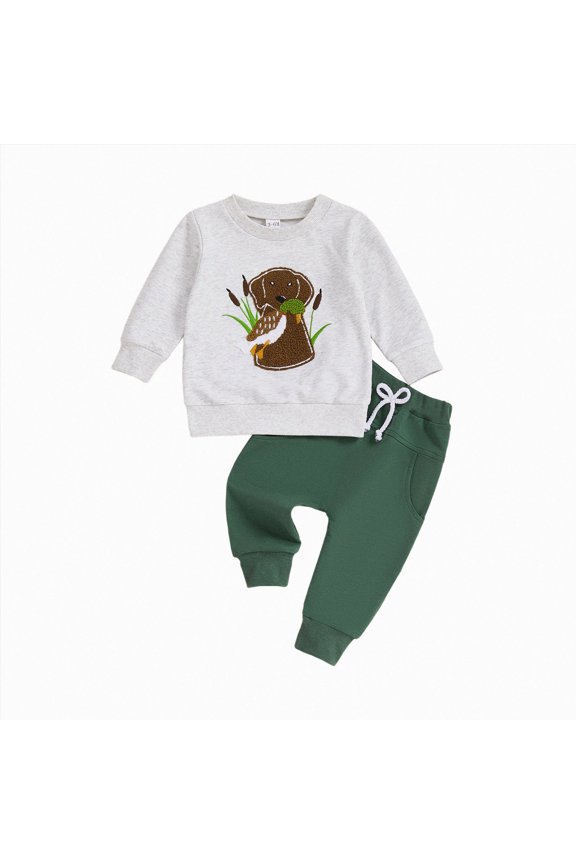Baby Clothes Boy 6 12 18 24 Months 2T 3T 4T 5T Toddler Outfit Retro Insect Bugs Sweatshirt + Pants Set Fall Winter(A-Dark Green,2-3 Years)