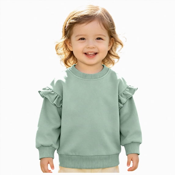 NIEWTR Baby Crew Neck Sweatshirts, Toddler Casual Pullover Shirts, Kids Boys Girls Solid Color Fall Winter Long Sleeve Tops(A-Green,18-24 Months)