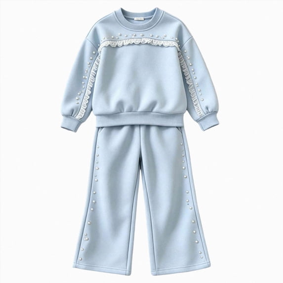 NIEWTR Baby Fall Winter Clothes Kids Long Sleeve Set 2PCs Crewneck Tee + Elastic Long Pants Breathable Pajamas Gift Set for 0-18 Months Toddler Outfits(A-Blue,4-5 Years)