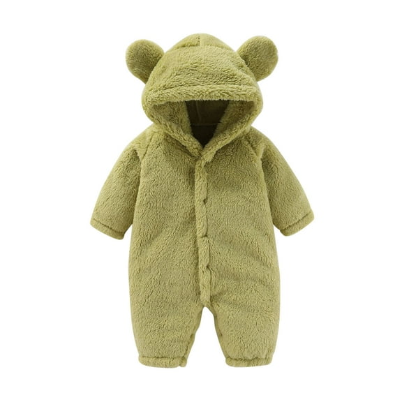 NIEWTR Baby Fleece Snowsuits Winter Footie Romper Jacket Hooded Jumpsuit Autumn Bunting Onesie Warm Hooded Romper Jumpsuit Outfits for Little Girls Boys (6-9 Months,Green)