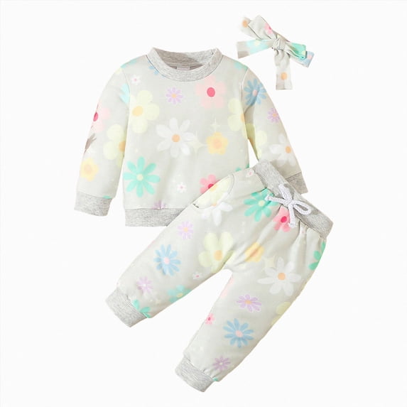 NIEWTR Baby Girl Pajamas 2Pcs Sets Long Sleeve T-Shirt and Elastic Waistband Pants Toddler Kids Sleepwear Loungewear Cotton Winter Clothes Children's Gift for 12M 18M(A-Beige,3-4 Years)