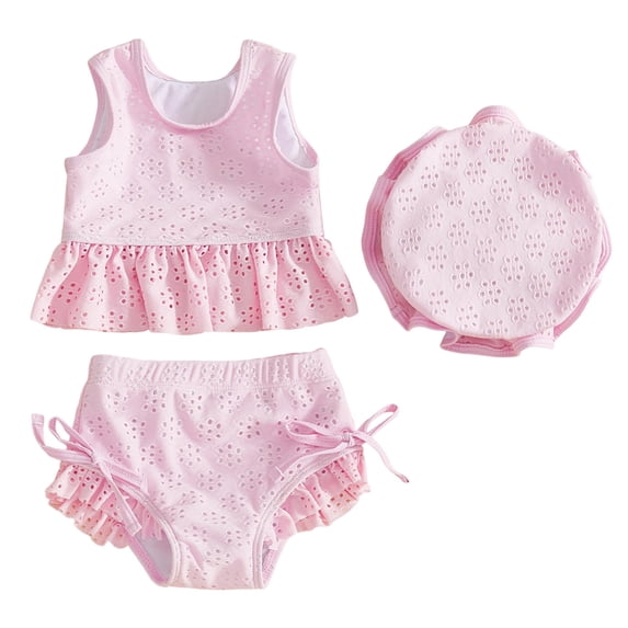 NIEWTR Baby Girl Purple White Swimsuit Toddler Girl Solid Bathing Suit Two Piece Bikini Set Swimwear Beach Bathing Suit for Summer Vacation 12-18 Months Pink
