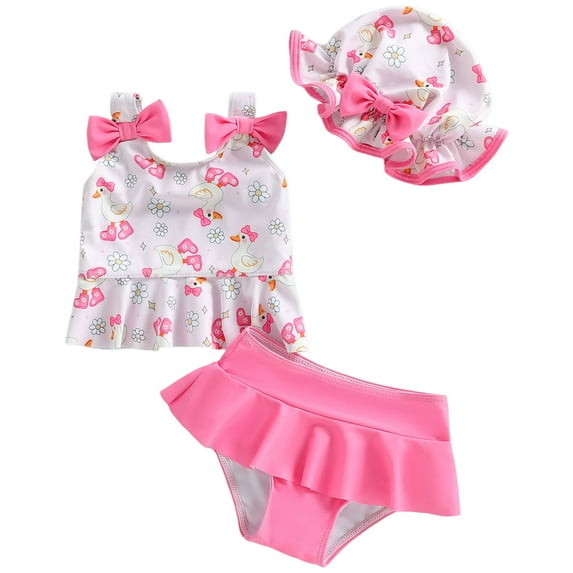 NIEWTR Baby Girl Purple White Swimsuit Toddler Girl Solid Bathing Suit Two Piece Bikini Set Swimwear Beach Bathing Suit for Summer Vacation 18-2 Months Pink