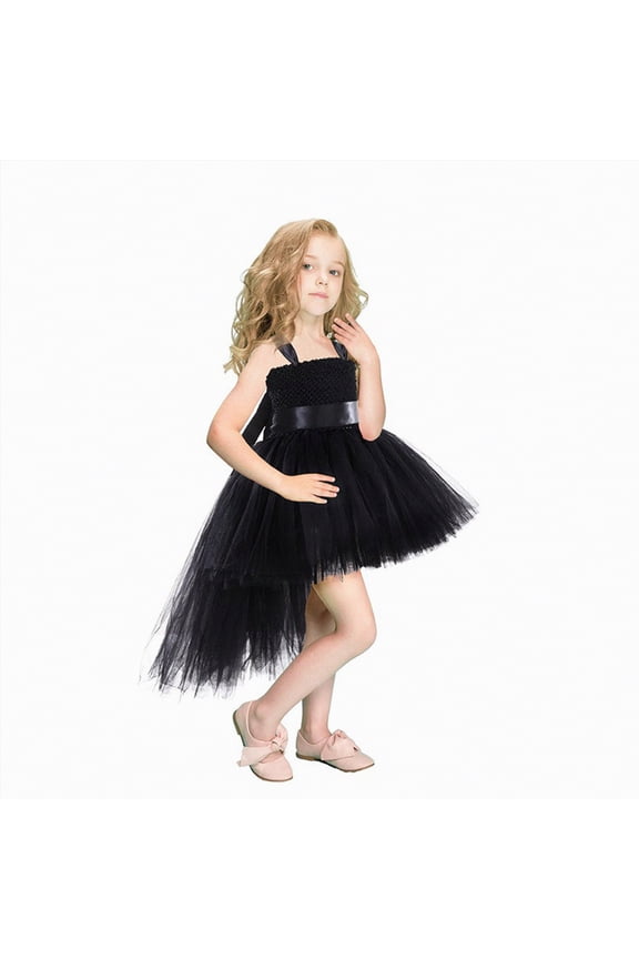 Baby Girl Ribbon Tutu Gown Toddler Birthday Party Pageant Princess Wedding Tulle Dress(Black,6-8 Years)