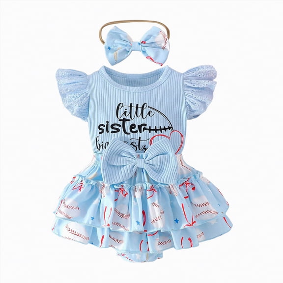 NIEWTR Baby Girl Ruffle Sleeve Floral Lace Romper Tutu Dress Toddler Backless Summer Bodysuit Headband Photography Outfits(Sky Blue,12-18 Months)