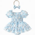 thumbnail image 1 of NIEWTR Baby Girl Summer Clothes Newborn Outfit Ruffle Romper Infant Baby Dress Bow Headband Cute Outfits Girls(Sky Blue,0-3 Months), 1 of 9