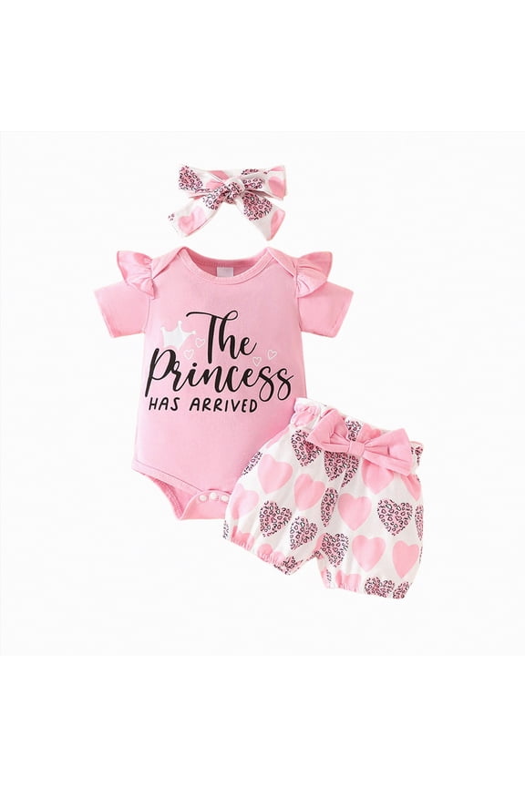 Baby Girl Summer Clothes Outfit Ruffle Ribbed Romper Tops Floral Shorts Set + Headband(Red,3-6 Months)