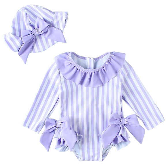 NIEWTR Baby Girl Swimsuit Long Sleeve Swimsuit Romper With Hat Baby Girl Bathing Suit Beach Rash Guard Swimwear Beach Bathing Suit for Summer Vacation 0-3 Months Purple