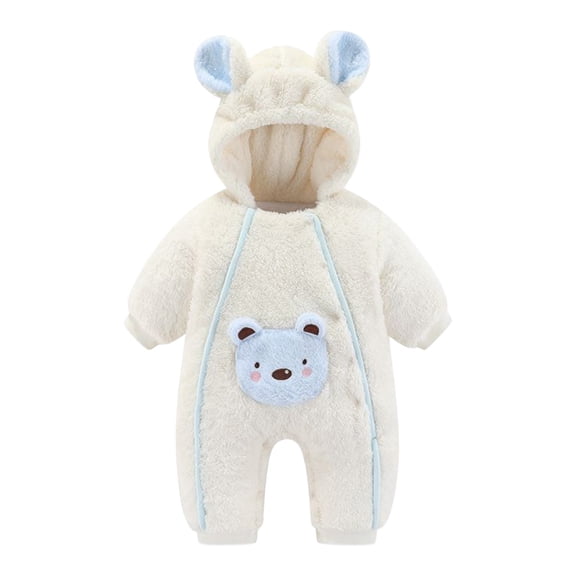 NIEWTR Baby Girls Boys Clothes Baby Rompers Fleece Footie Snowsuit Winter Bunting Onesie Cartoon Warm Hooded Romper Jumpsuit Outfits (0-3 Months,Light Blue)