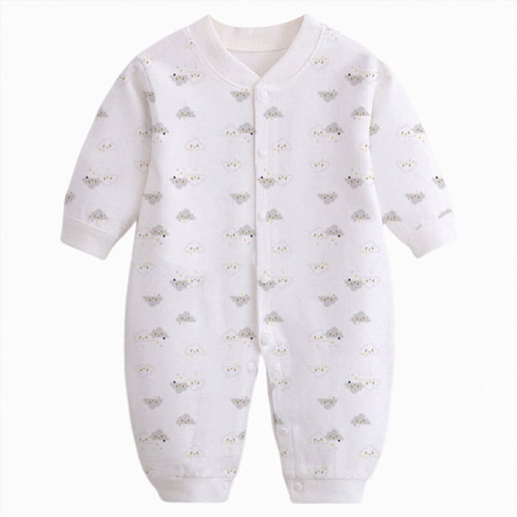 NIEWTR Baby Girls Cotton Bodysuit 3 6 Months Long Sleeve Crewneck Printed Heart Sleepwear Comfortable Pajama(A-White,6-9 Months)