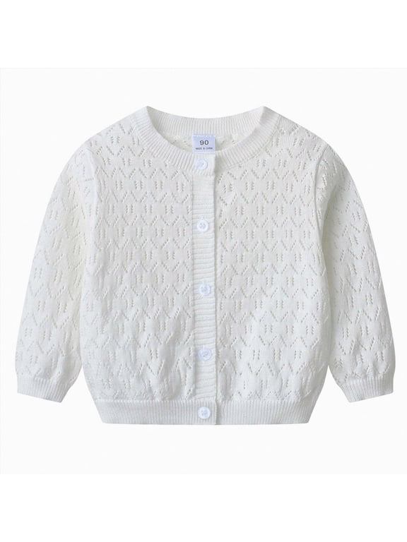 Baby Girls Knit Sweater Long Sleeve Button Down Cozy Fall Winter Solid Cardigan Outerwear for Toddler Girl(A-White,12-18 Months)