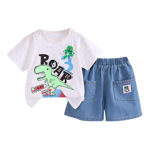 NIEWTR Baby Kids Boys Elastic Shorts Set, 6 12 18 24 Months 2T 3T 4T Short Sleeve Shirt with Elastic Waist Shorts Children's Gift For 18-24 Months 2t 3t 4t 5t Summer Pajamas Set ,6-12 Months