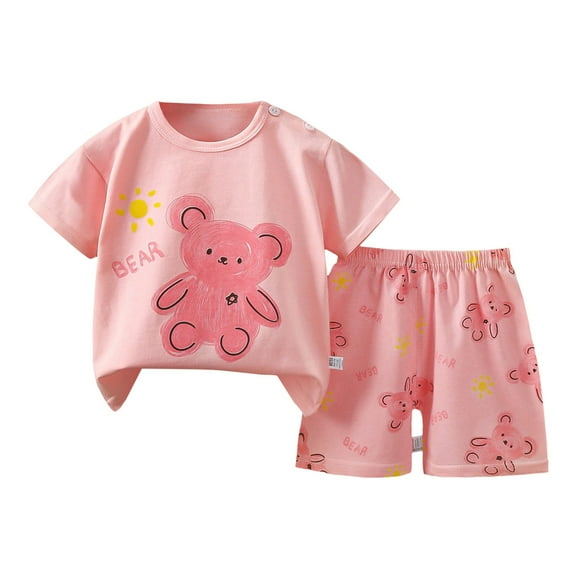 NIEWTR Baby Kids Boys Elastic Shorts Set, 6 12 18 24 Months 2T 3T 4T Short Sleeve Shirt with Elastic Waist Shorts Dinosaur Outfits Summer Pjs Pajamas & Dailywear Set 3-4 Years,Hot Pink