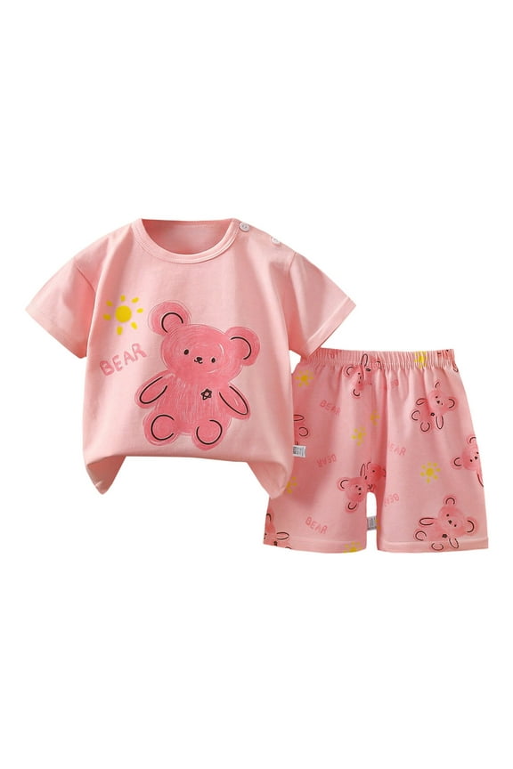 Baby Kids Boys Elastic Shorts Set, 6 12 18 24 Months 2T 3T 4T Short Sleeve Shirt with Elastic Waist Shorts Dinosaur Outfits Summer Pjs Pajamas & Dailywear Set 4-5 Years,Hot Pink