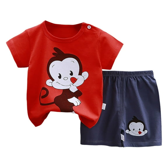 NIEWTR Baby Kids Boys Elastic Shorts Set, 6 12 18 24 Months 2T 3T 4T Short Sleeve Shirt with Elastic Waist Shorts Outfits Summer Pjs For 18-24 Months 2t 3t 4t 5t 6t Summer Pjs kids,3-4 Years