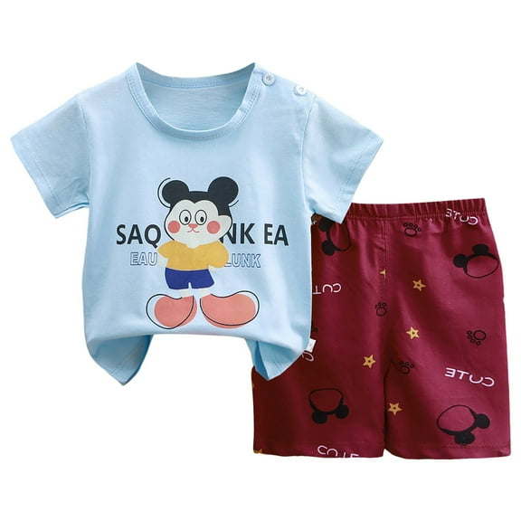 NIEWTR Baby Kids Boys Elastic Shorts Set, 6 12 18 24 Months 2T 3T 4T Short Sleeve Shirt with Elastic Waist Shorts Outfits Summer Pjs For 18-24 Months 2t 3t 4t 5t 6t Summer Pjs kids,6-12 Months