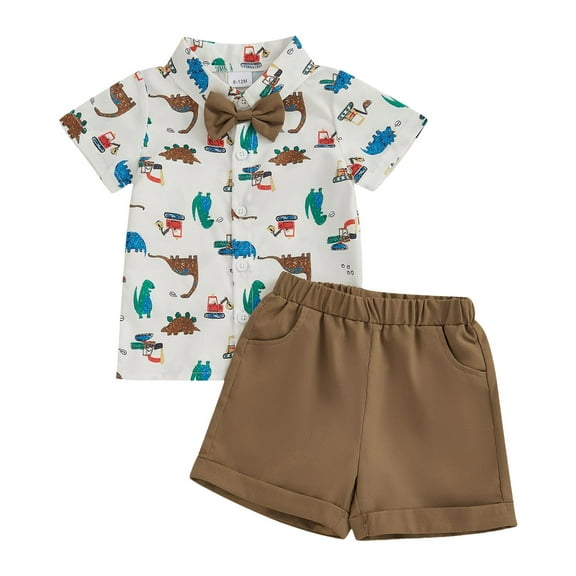 NIEWTR Baby Kids Boys Elastic Shorts Set, 6 12 18 24 Months 2T 3T 4T Short Sleeve Shirt with Elastic Waist Shorts Outfits Summer Pjs For 18-24 Months Pajamas Set ,18-24 Months