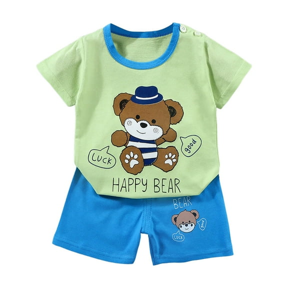 NIEWTR Baby Boy Summer Clothes Set 0 6 12 18 24 Months Short Sleeve Crew Neck T-Shirts and Elastic Waist Shorts 2Pcs Outfits Pajamas & Dailywear Set (Green,12-18 Months)