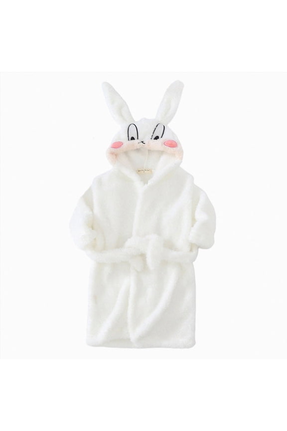 Baby Kids Cartoon Dinosaurs Bathrobe for Boys Flannel Fuzzy Bath Towel Robes Hooded Fuzzy Bath Towel Fleece Cotton Robes(A-White,6-7 Years)