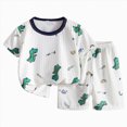 thumbnail image 1 of NIEWTR Baby Kids Matching Set Short Sleeve Crewneck Top with Pull-on Shorts Breathable Pajamas for 0 3 6 9 12 18 24M Toddler Pajamas Set(A-Green,3-4 Years), 1 of 6
