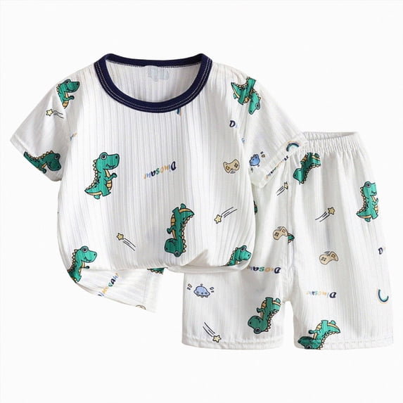 NIEWTR Baby Kids Matching Set Short Sleeve Crewneck Top with Pull-on Shorts Breathable Pajamas for 0 3 6 9 12 18 24M Toddler Pajamas Set(A-Green,3-4 Years)