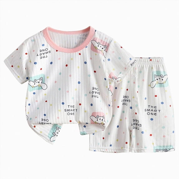 NIEWTR Baby Kids Matching Set Short Sleeve Crewneck Top with Pull-on Shorts Breathable Pajamas for 0 3 6 9 12 18 24M Toddler Pajamas Set(A-Light Pink,12-18 Months)
