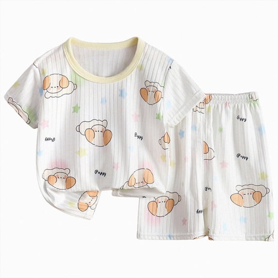 NIEWTR Baby Kids Matching Set Short Sleeve Crewneck Top with Pull-on Shorts Breathable Pajamas for 0 3 6 9 12 18 24M Toddler Pajamas Set(A-Light Yellow,18-24 Months)