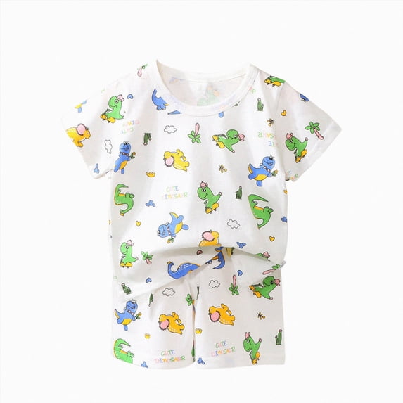 NIEWTR Baby Kids Summer Set 2PCs Short Sleeve Crewneck Tee + Elastic Shorts Breathable Pajamas Gift Set for 0 3 6 9 12 18 Months Toddler Outfit Set(A-Green,3-6 Months)