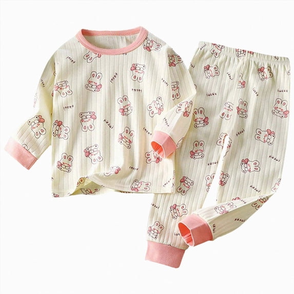 NIEWTR Baby Kids Winter Set 2PCs Long Sleeve Crewneck Tee + Elastic Pants Breathable Pajamas Gift Set for 0 3 6 9 12 18 Months Toddler Outfit Set(A-Pink,3-4 Years)