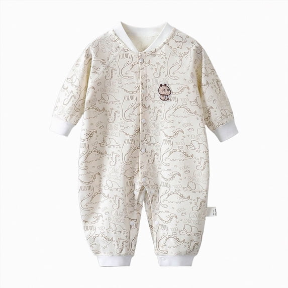 NIEWTR Baby Pajamas Girls Rib Knit Romper Round Neck Long Sleeve Footless Onesie Floral Print Sleepwear Casual Spring Fall Clothes 0 3 6 9 12 Months(A-Beige,6-9 Months)