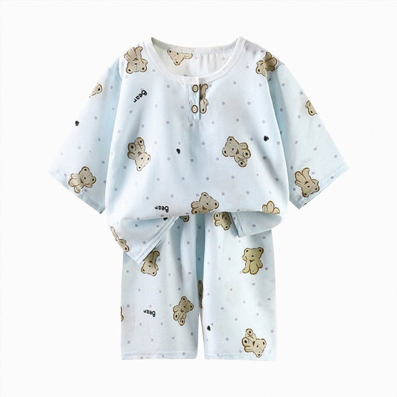 NIEWTR Baby Summer Outfits Children 2PC Summer Clothes Short Sleeve Pullover and Elastic Shorts Soft Pajamas Set for 6 12 18 24 Months 2T 3T Lightweight(A-Light Blue,4-5 Years)