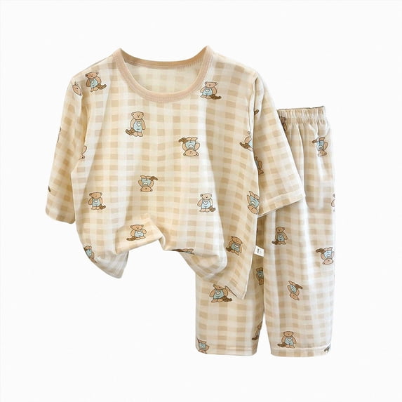 NIEWTR Baby Toddler 2-Piece Long Sleeve Set Soft Crewneck Tee and Elastic Long Pants Breathable Pajamas Gift Set for 6-24M(A-Beige,1-2 Years)