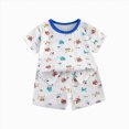 thumbnail image 1 of NIEWTR Baby Toddler 2-Piece Loungewear Short Sleeve Top and Pull-on Shorts Soft Pajamas Set for 6 12 18 24 Months 2T 3T Casual Summer(A-Blue,3-4 Years), 1 of 4